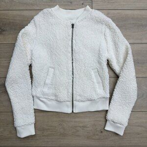 Aeropostale Sherpa‎ Fleece Bomber Jacket Women's Super Soft Zip Up White